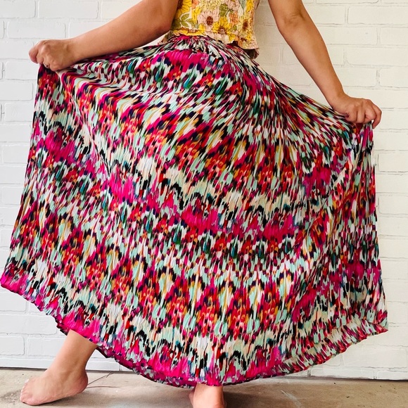 Bohemian Maxi Skirt Multi Colored Summer Fall Back to School Clothing Pink - Picture 1 of 6